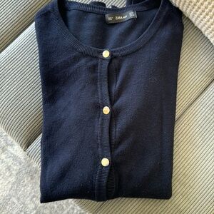 Women’s Navy Zara cardigan with gold buttons